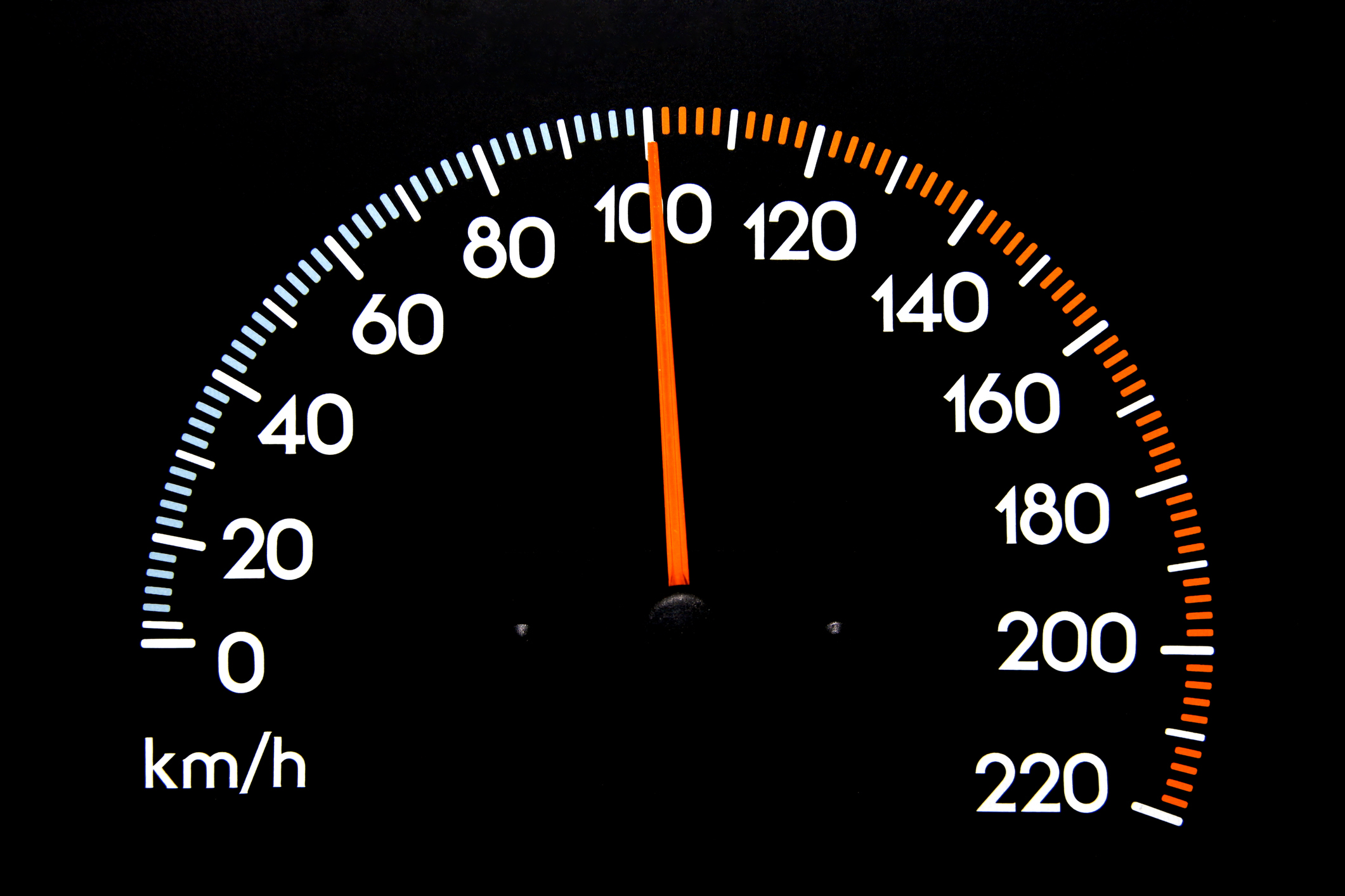 Speedometer with needle displaying 100 kmh