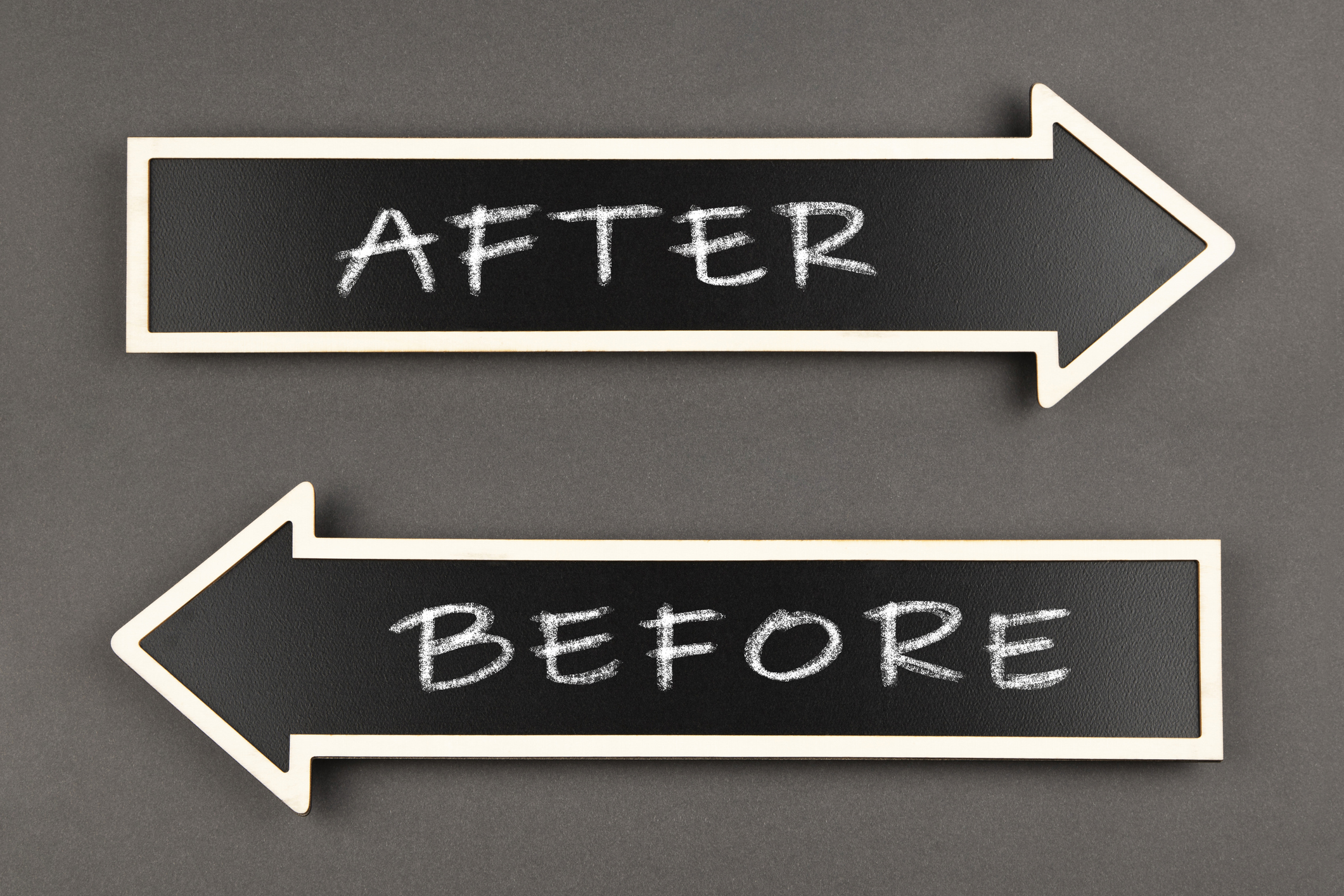 Arrows with words After and Before, on blackboard