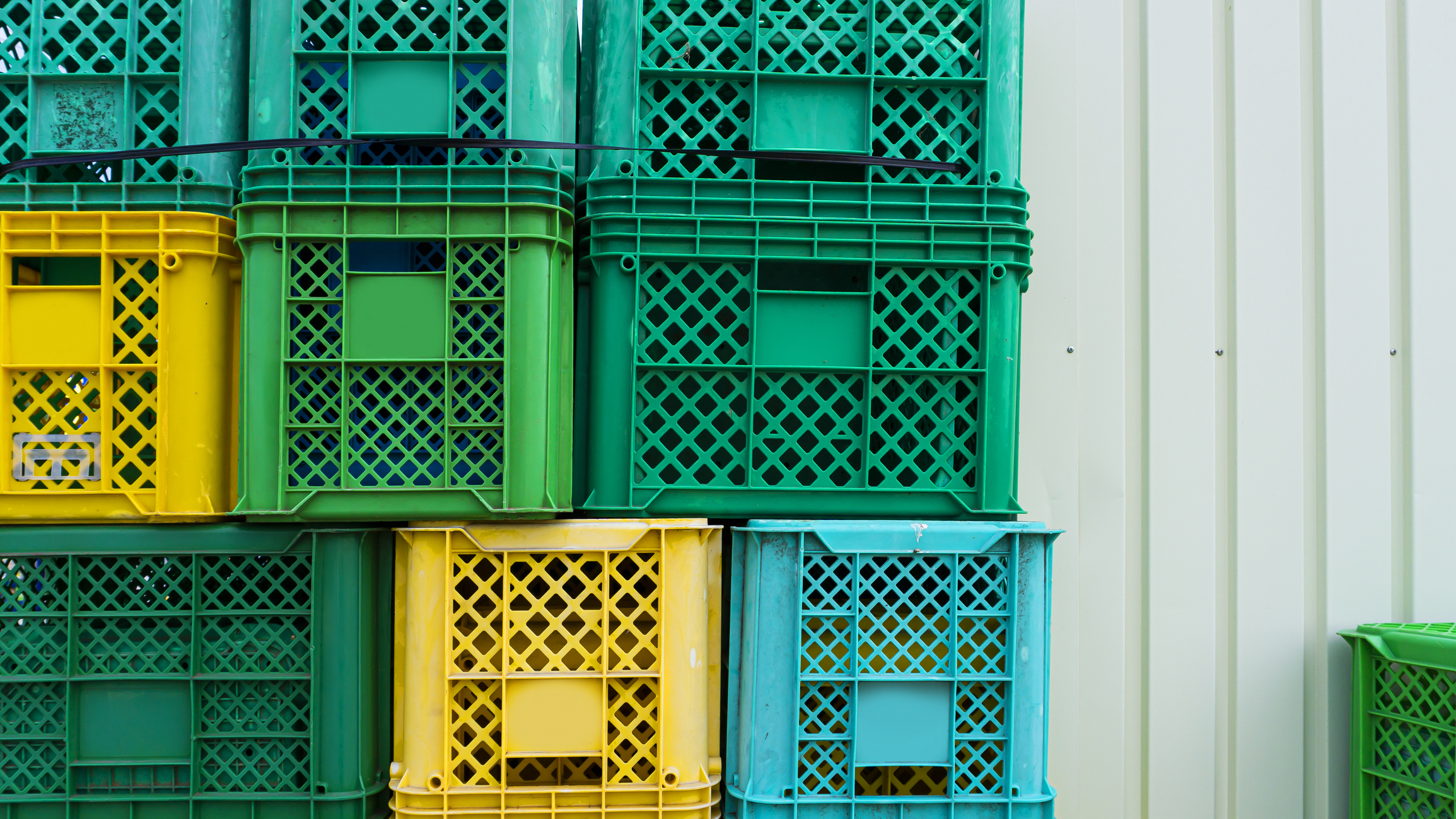 Many boxes in stacked colorful containers
