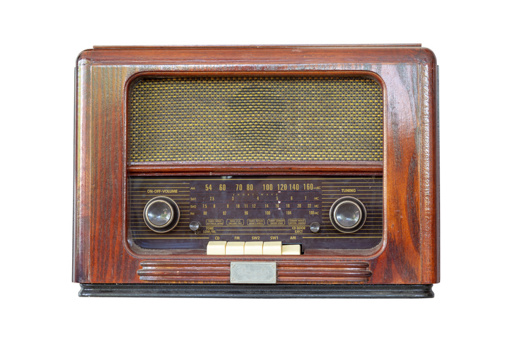 Famous inventors: Close-Up Of Vintage Radio Against White Background