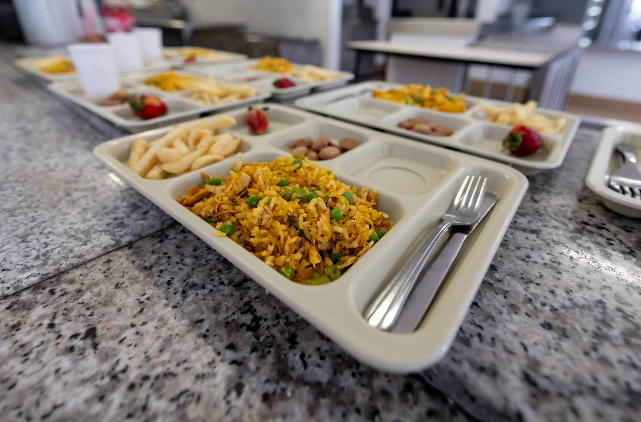 Close-up on school lunches at the cafeteria
