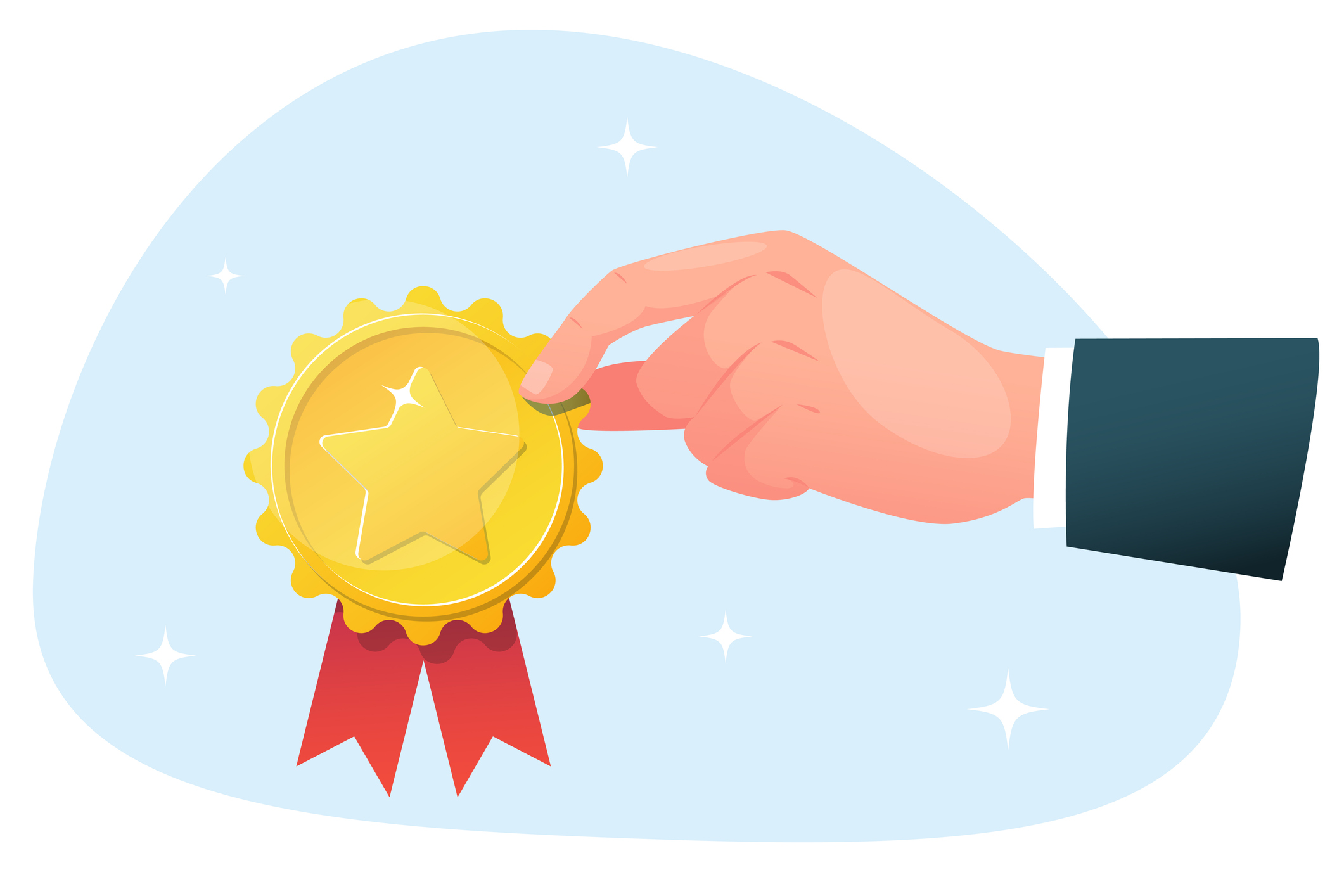 hand holding gold award or medal