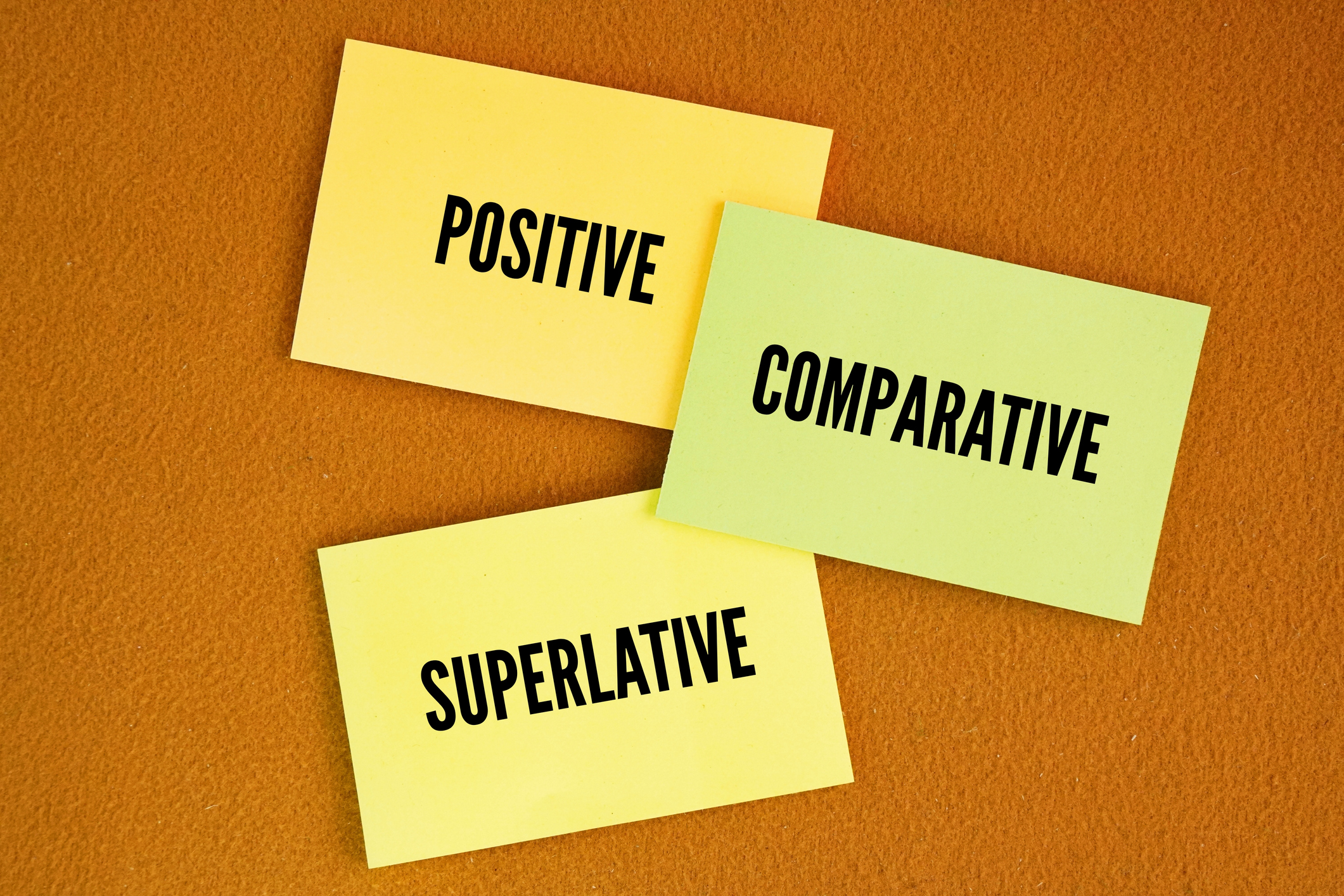 What are the three comparisons of adjectives? There are three degrees of comparison of adjectives: Positive, Comparative, and Superlative.