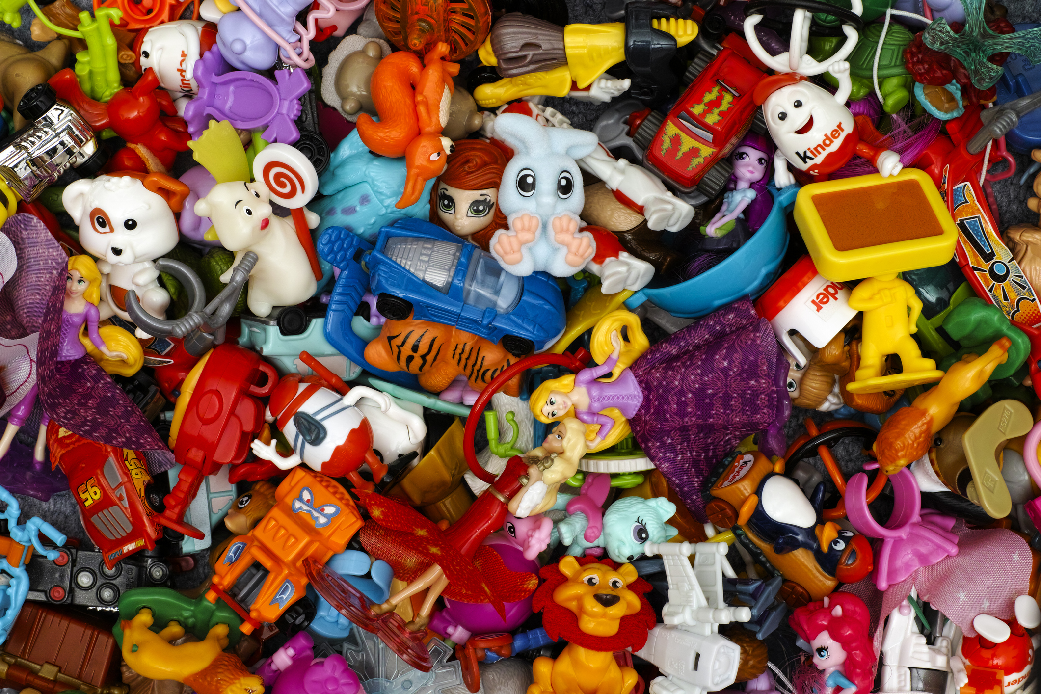 Colorful pile of small toys