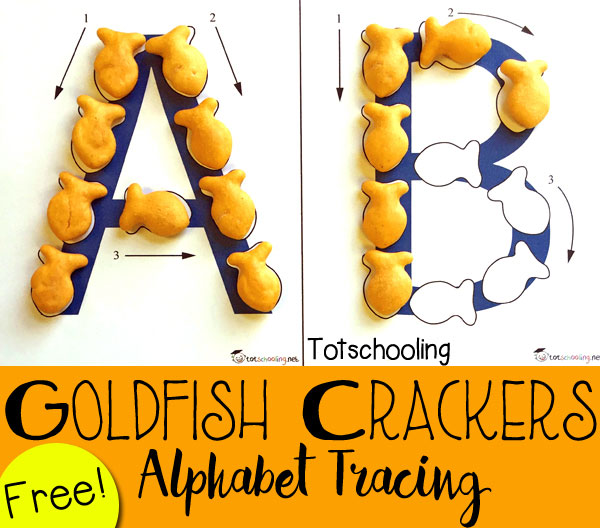 Goldfish crackers outline big letters A and B an example of reading activities 