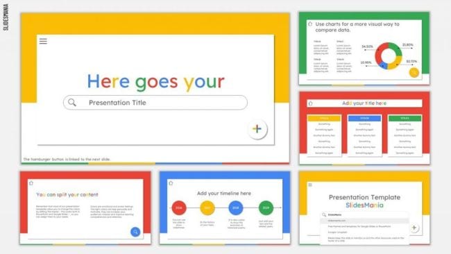 Slides template themed to look like Google search window with Google color scheme