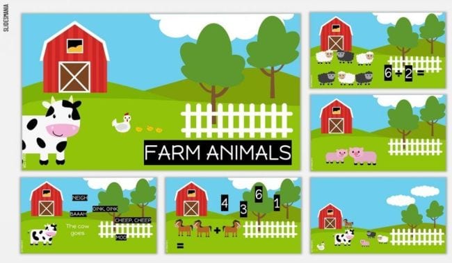 Barnyard Google Slides theme with built-in math games