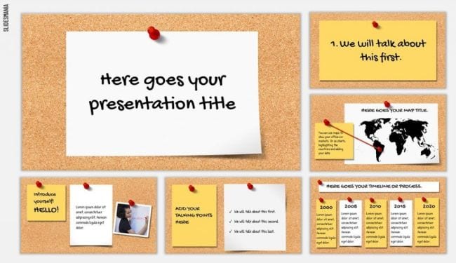 Google slides template themed to look like a bulletin board