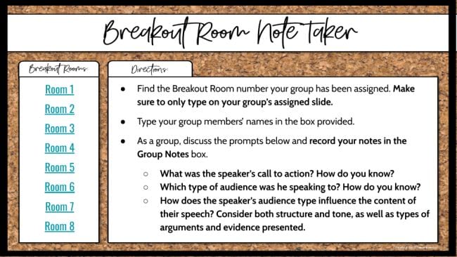 Breakout room note taker Google Slides template