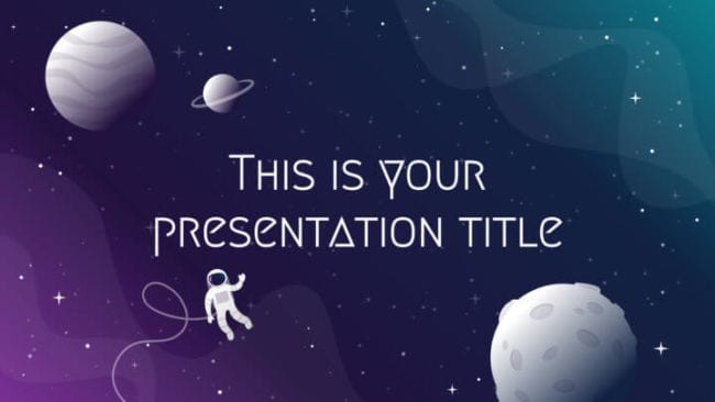 Galaxy themed Google slides template with planets and an astronaut