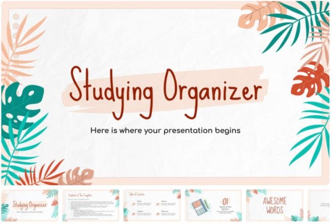 Studying organizer slide template with a tropical theme