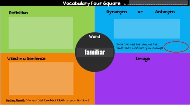 Vocabulary Four Squares