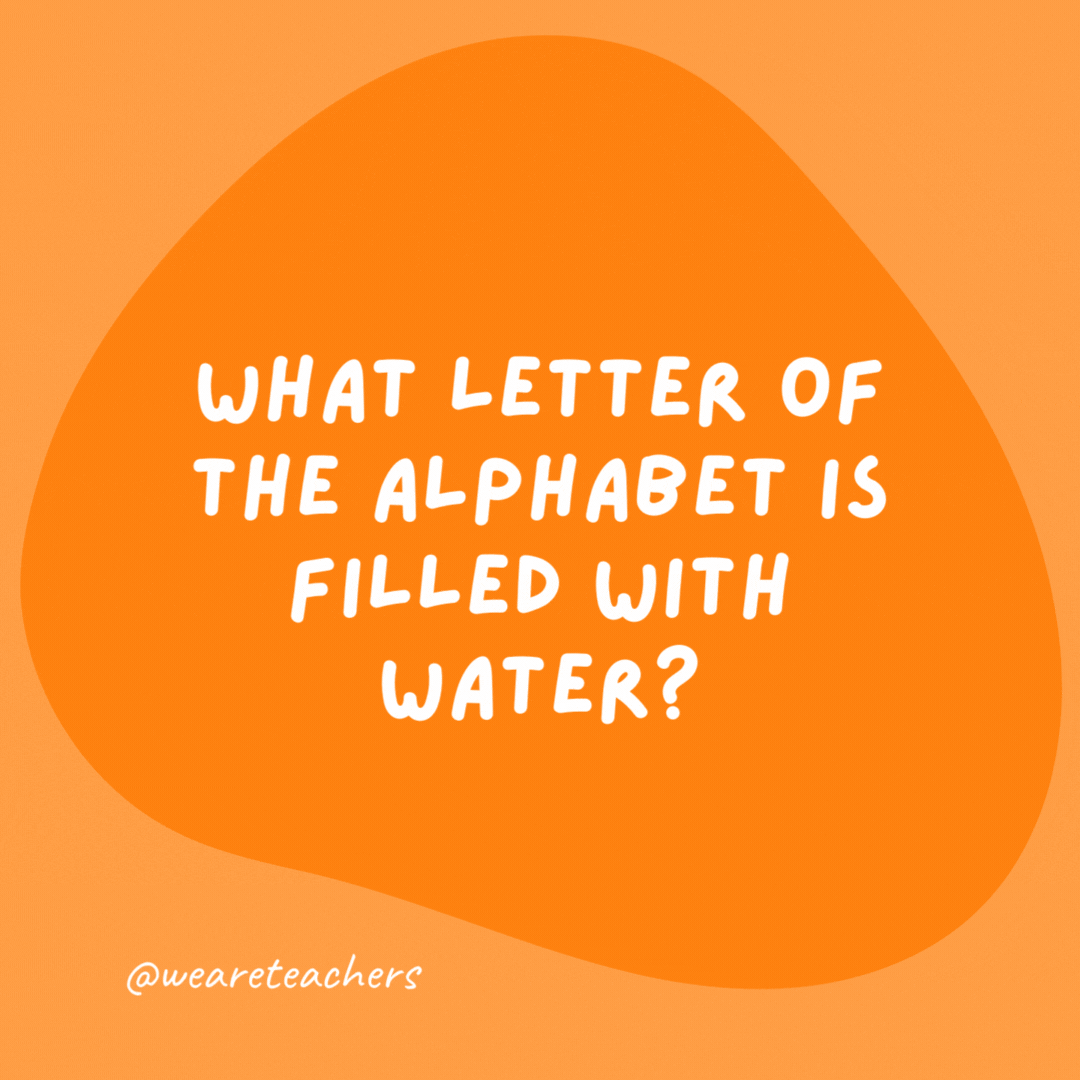 What letter of the alphabet is filled with water?

The C.