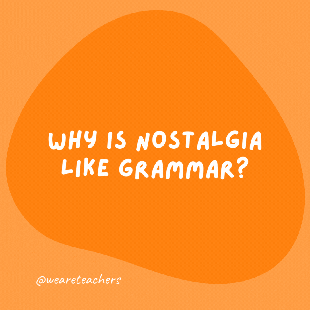 Why is nostalgia like grammar?

We find the present tense and the past perfect.