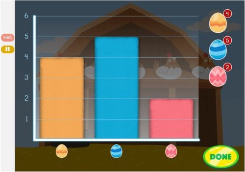 Screenshot from Graphing Eggs online interactive math game