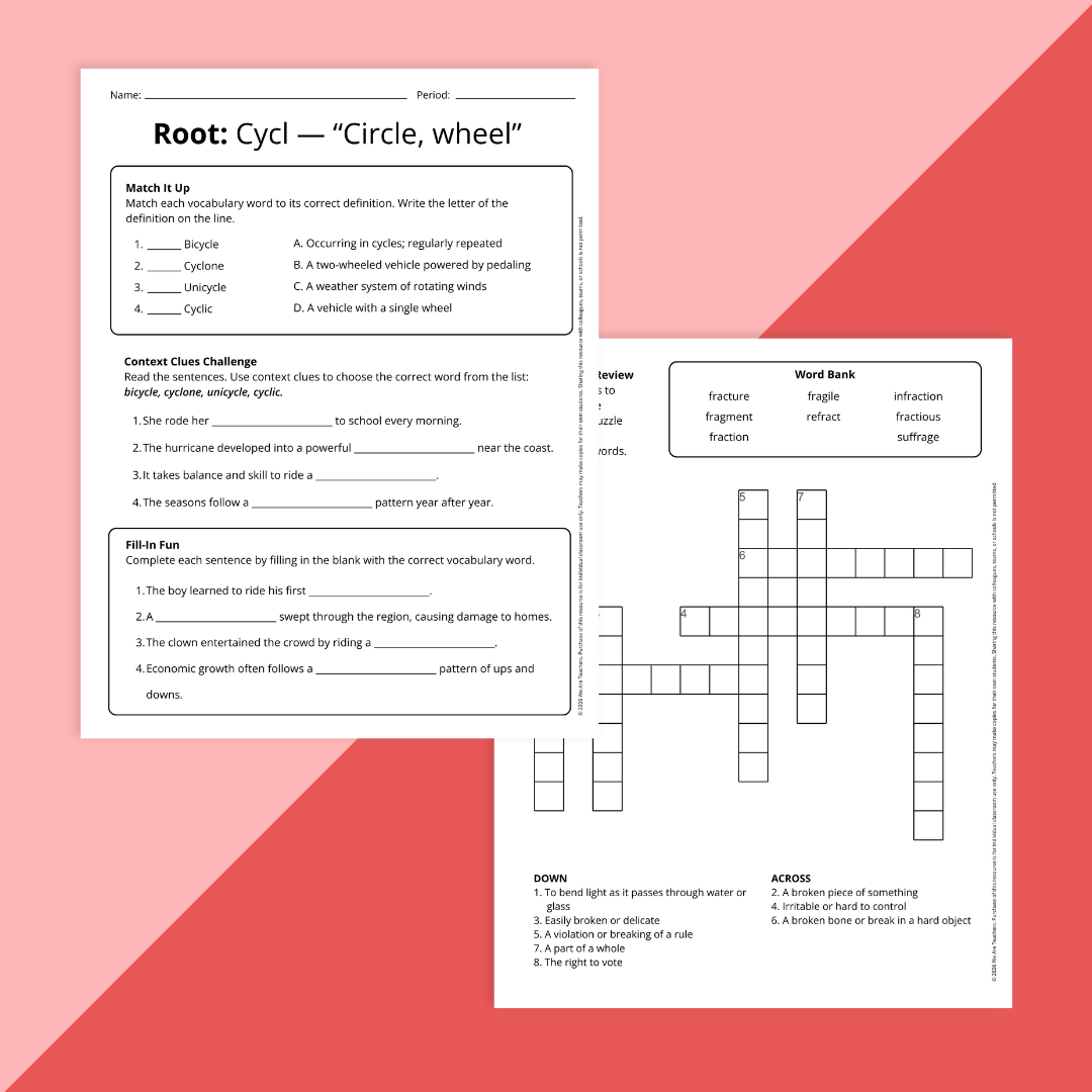 Two worksheets helping students practice Greek and Latin roots.