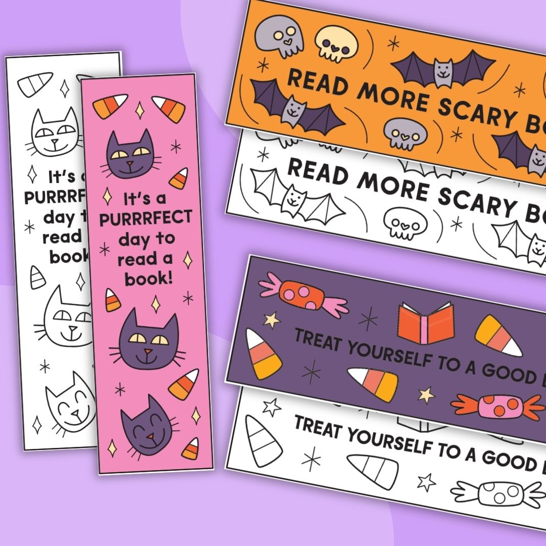 an image of three example Halloween bookmark printable mockup