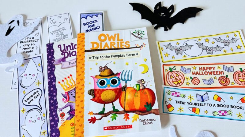 Halloween Bookmarks an image of books and printable Halloween bookmarks with Halloween decor