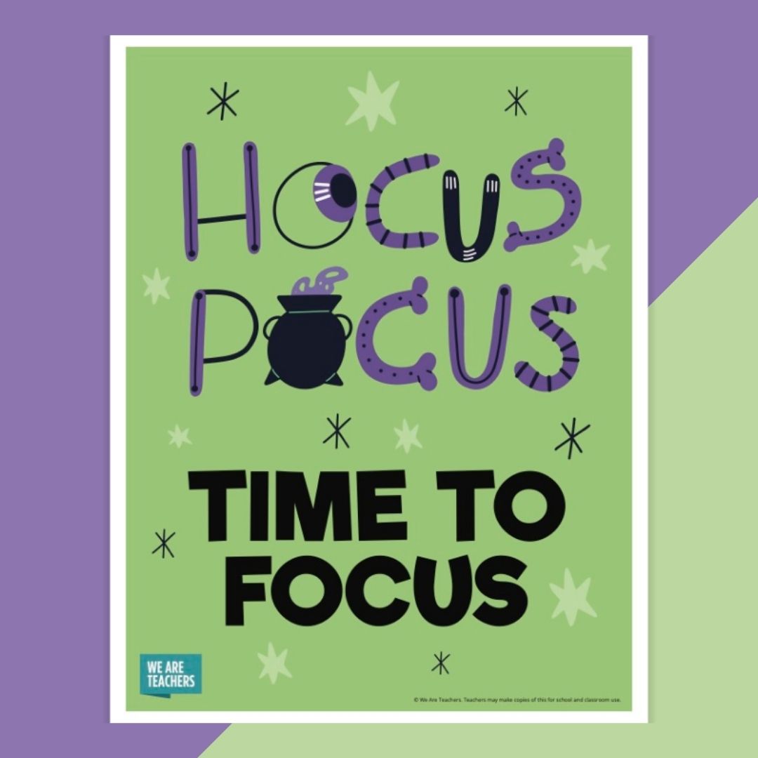 Printable classroom Halloween that says Hocus Pocus Time To Focus