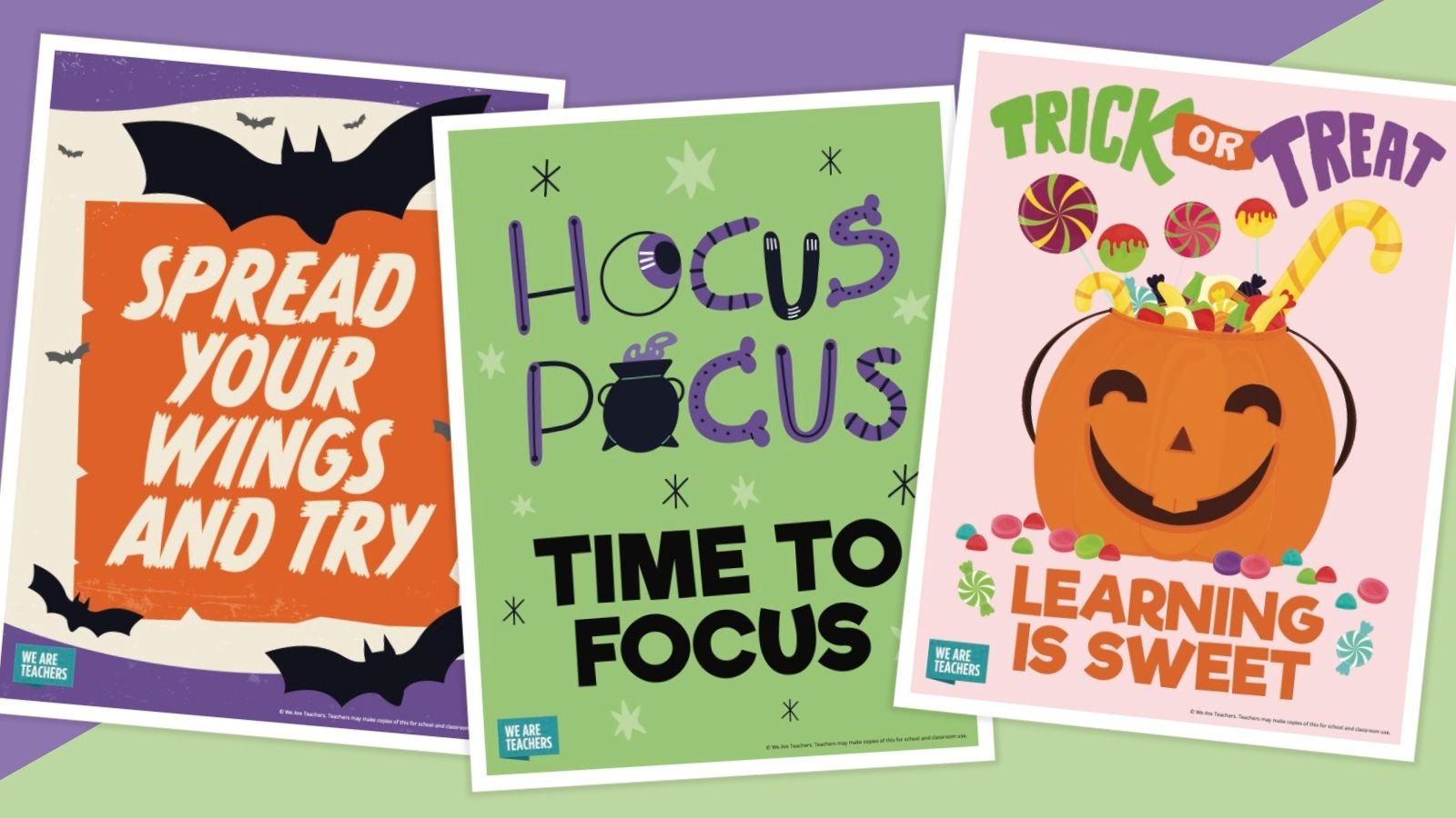 Three colorful printable Halloween classroom posters