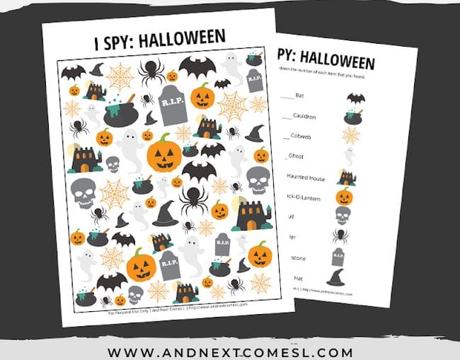 Halloween themed I Spy activity for kids