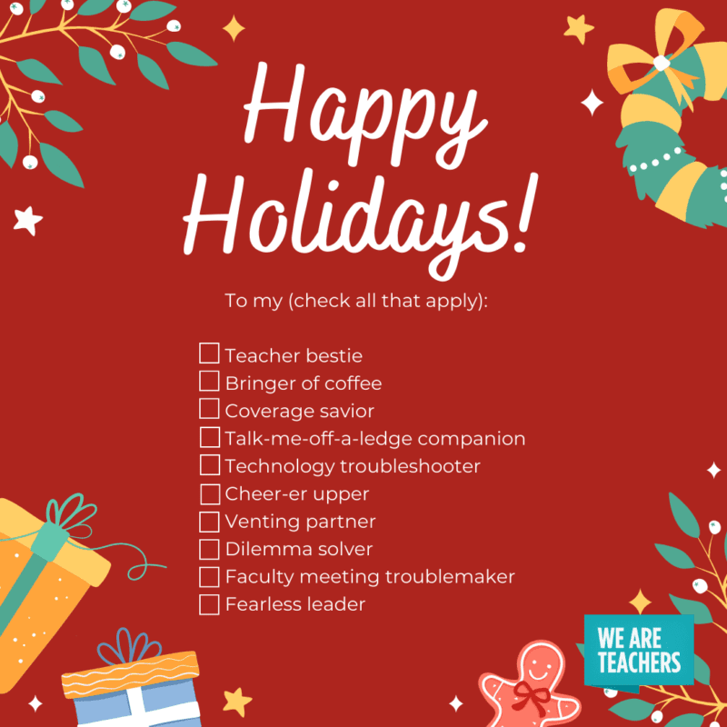 Honest holiday card for teacher