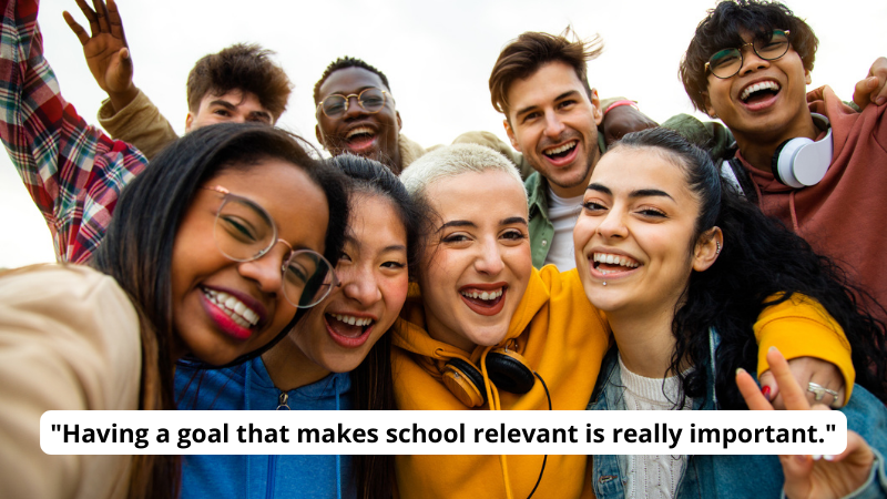 Photo of successful high school students with quote about traits