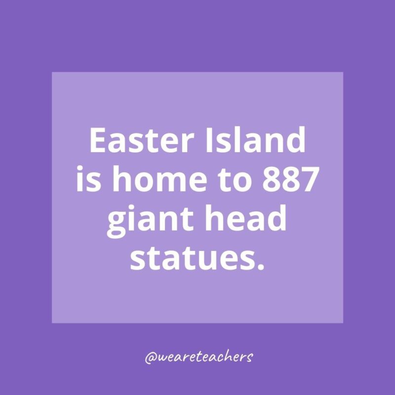 Easter Island is home to 887 giant head statues.- history facts for kids