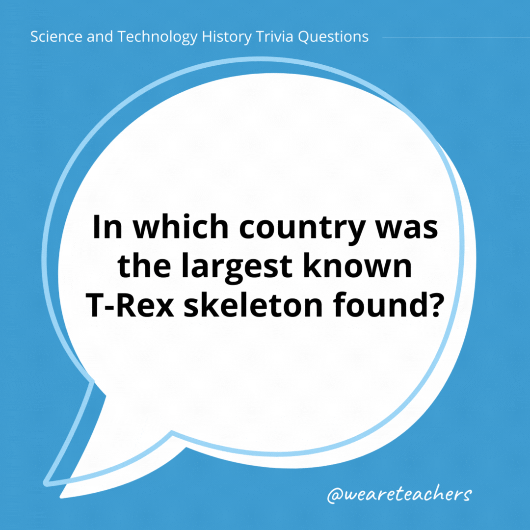 In which country was the largest known T-Rex skeleton found?

Canada.- history trivia