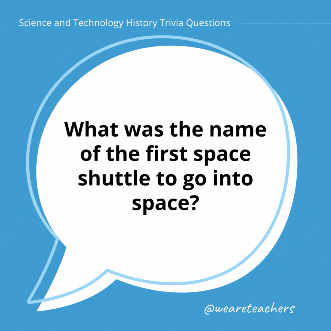 What was the name of the first space shuttle to go into space?

Space Shuttle Columbia.
