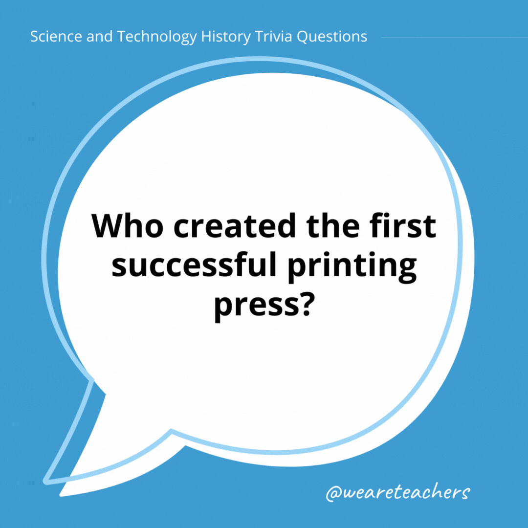 Who created the first successful printing press?

Johannes Gutenberg.