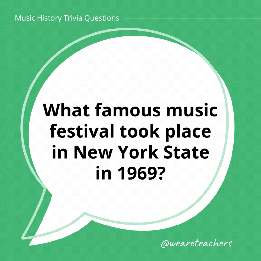 What famous music festival took place in New York State in 1969?

Woodstock.