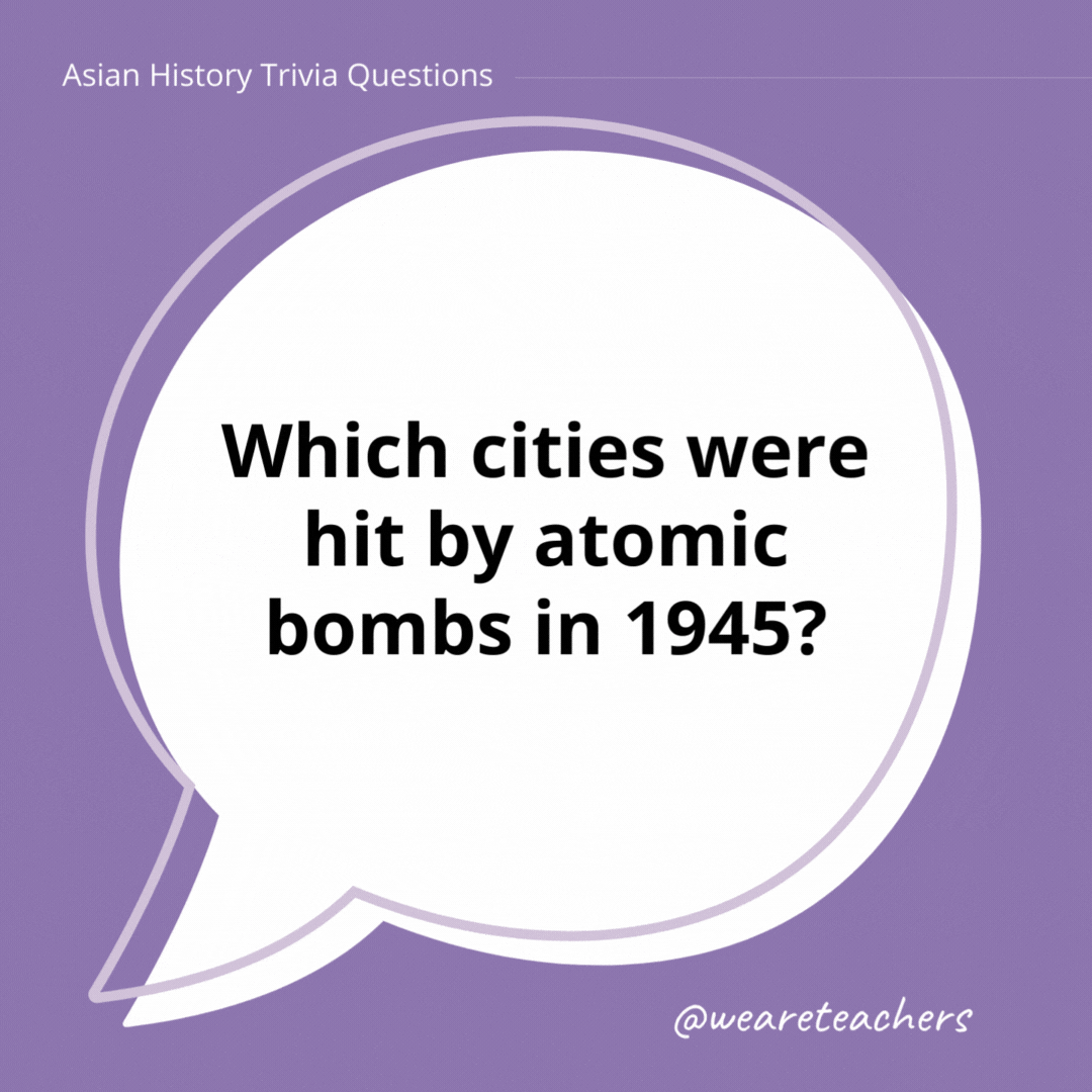 Which cities were hit by atomic bombs in 1945?

Hiroshima and Nagasaki, Japan.- history trivia