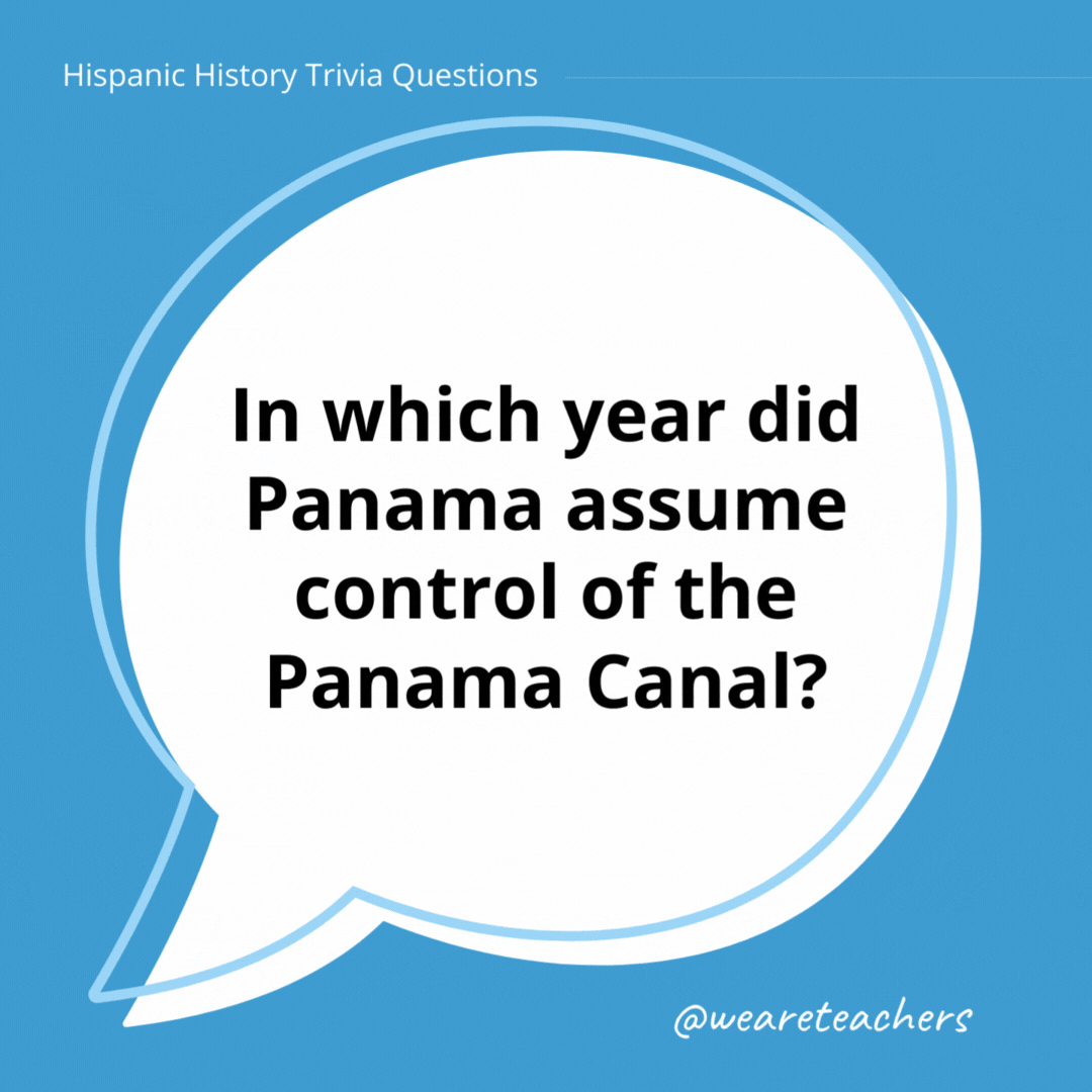 In which year did Panama assume control of the Panama Canal?

The canal was turned over to the Panamanians on December 31, 1999, by treaty.- history trivia