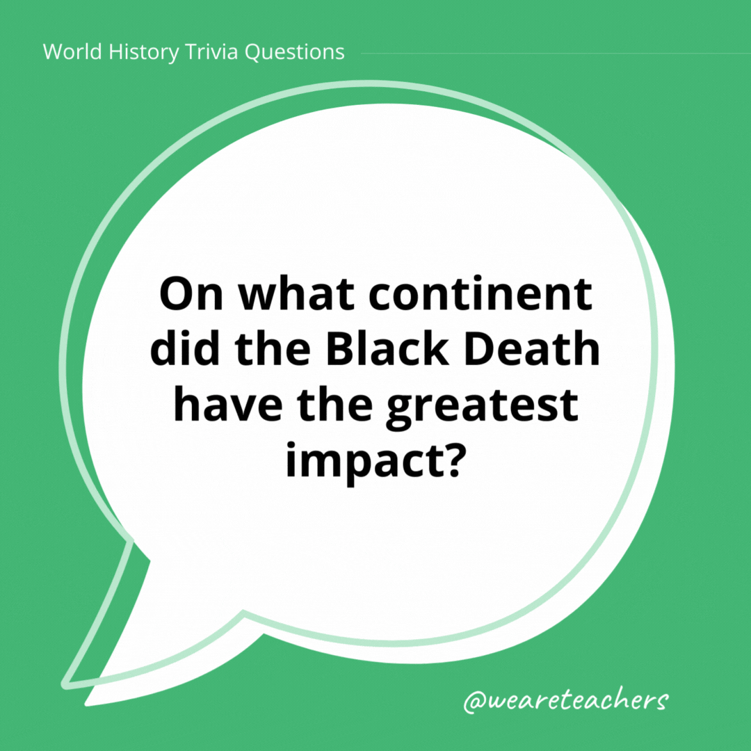 On what continent did the Black Death have the greatest impact?

Europe.