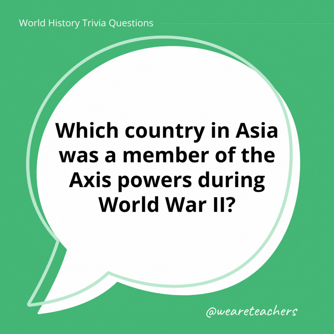 Which country in Asia was a member of the Axis powers during World War II?

Japan.