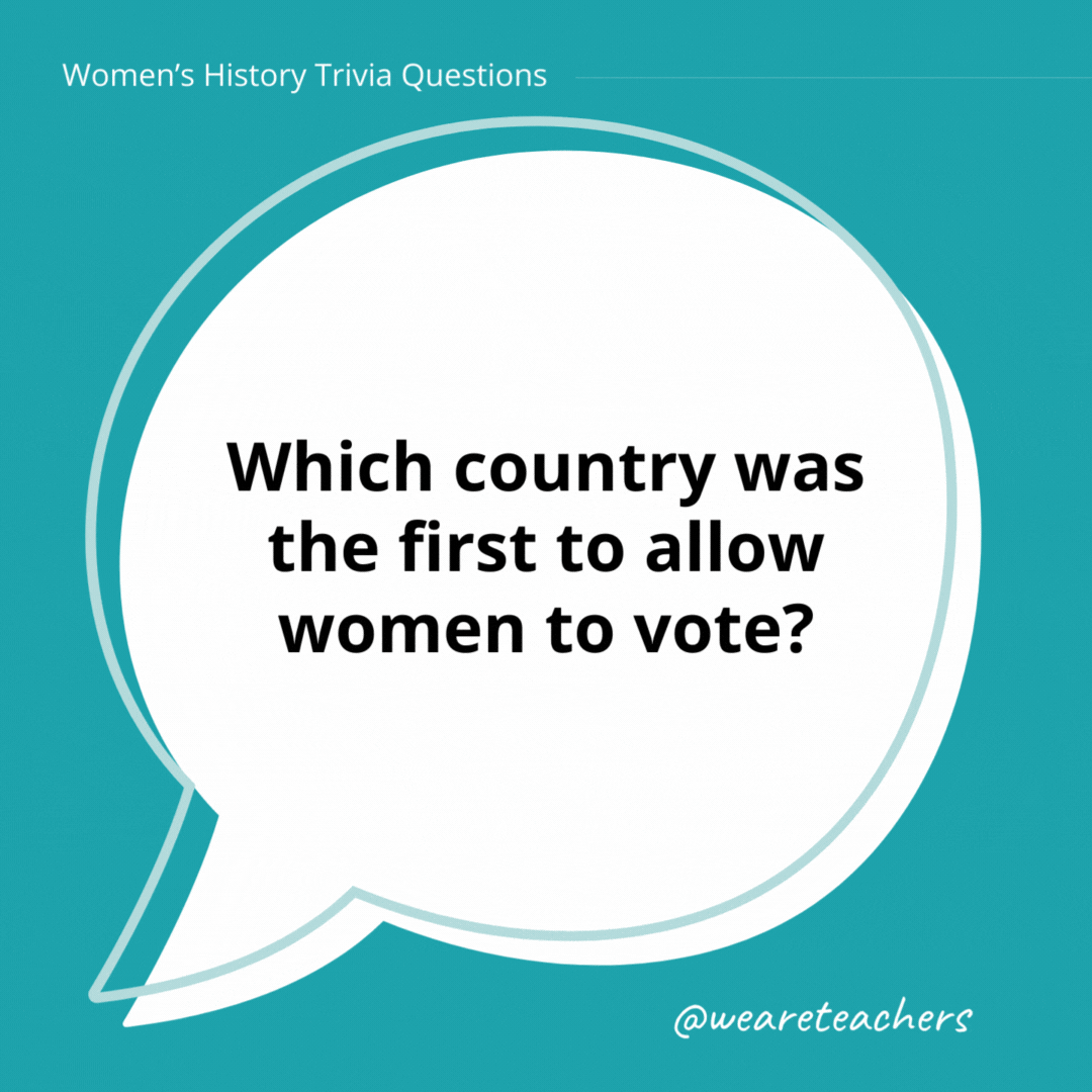 Which country was the first to allow women to vote?

New Zealand.