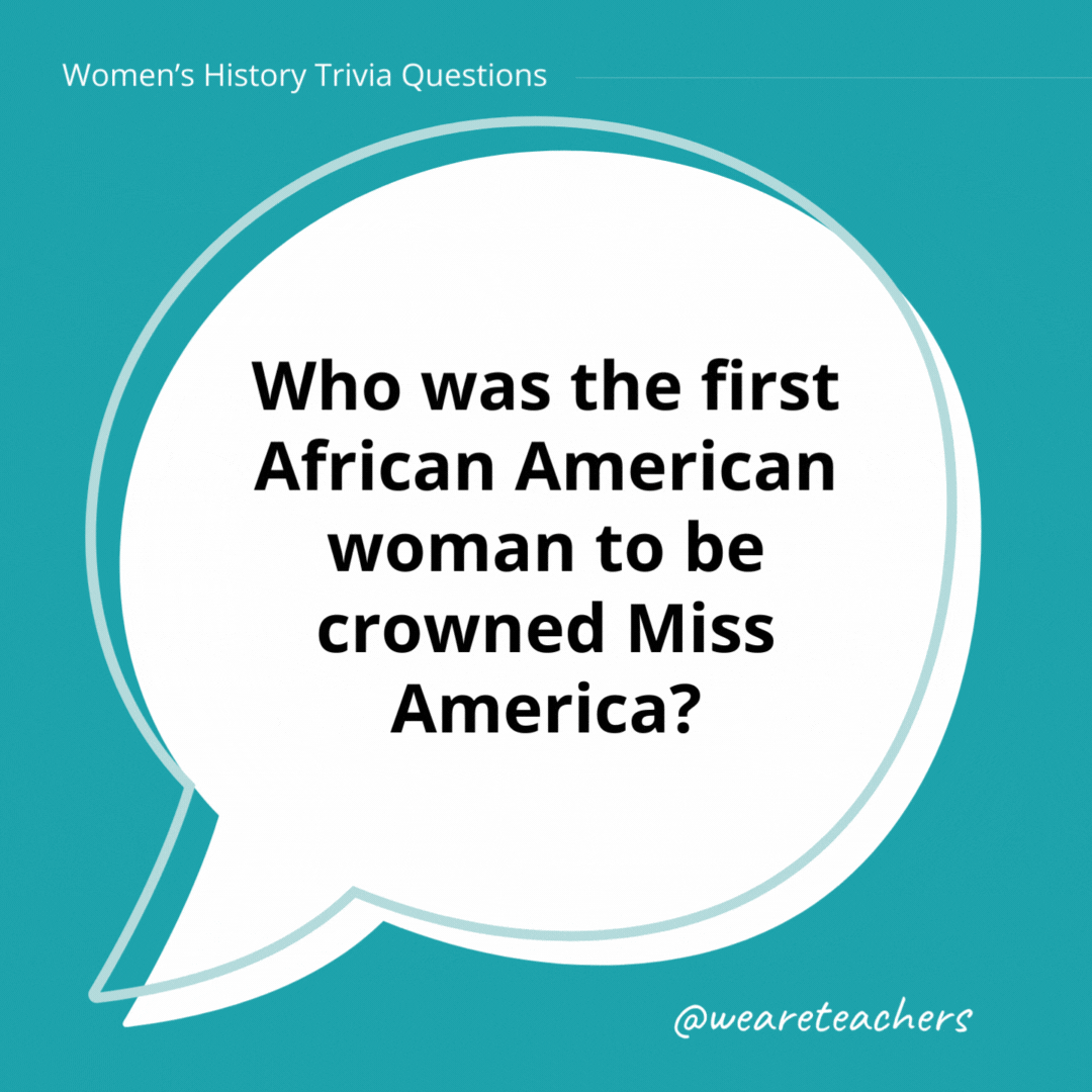 Who was the first African American woman to be crowned Miss America?

Vanessa Williams. She went on to become a very successful singer and actress.