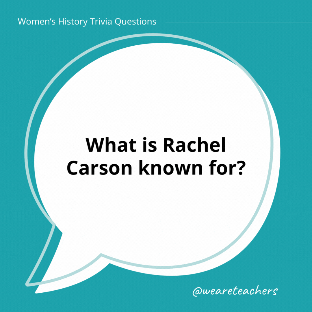 What is Rachel Carson known for?

She wrote the environmental science book Silent Spring, which was influential in the modern environmental movement.