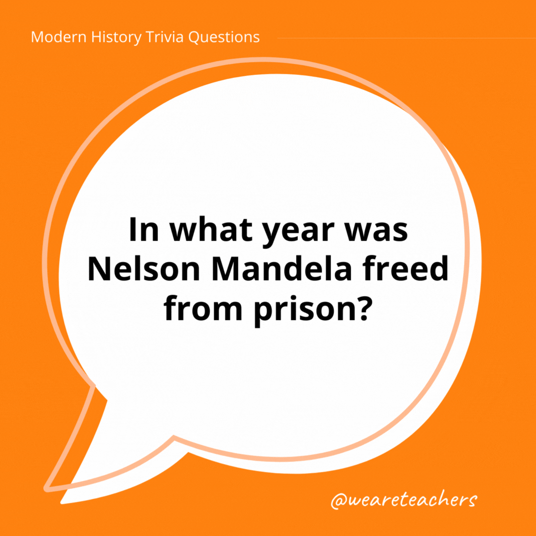 In what year was Nelson Mandela freed from prison? 

Mandela was released in 1990 after spending 27 years in a South Africa prison.