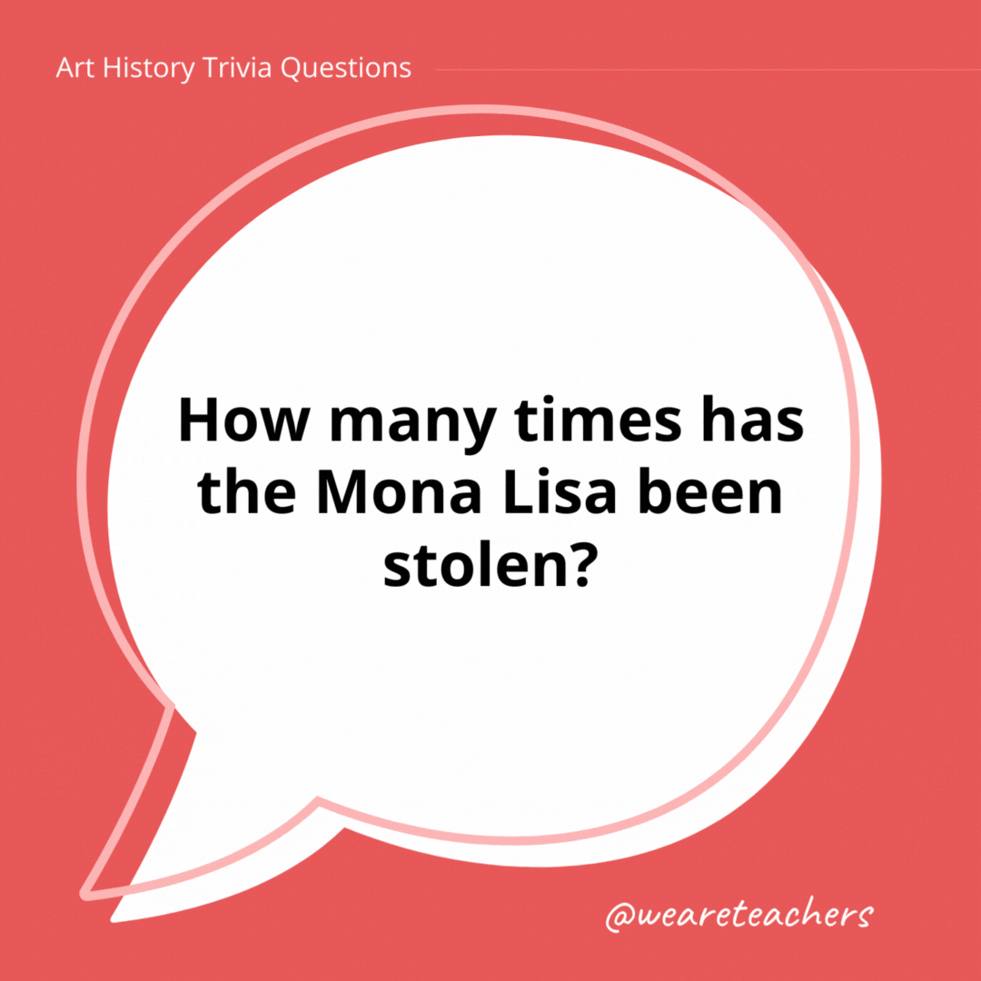 How many times has the Mona Lisa been stolen? 

Once, but it has been vandalized more than a few times.