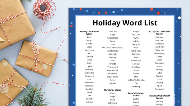 an image of a printable holiday word list
