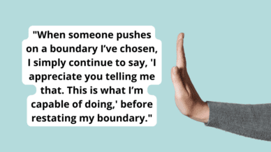 Photo of a hand paired with a quote about teacher boundaries