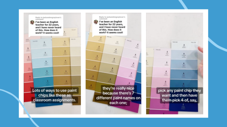 Screenshots from TikTok about paint samples teaching strategy