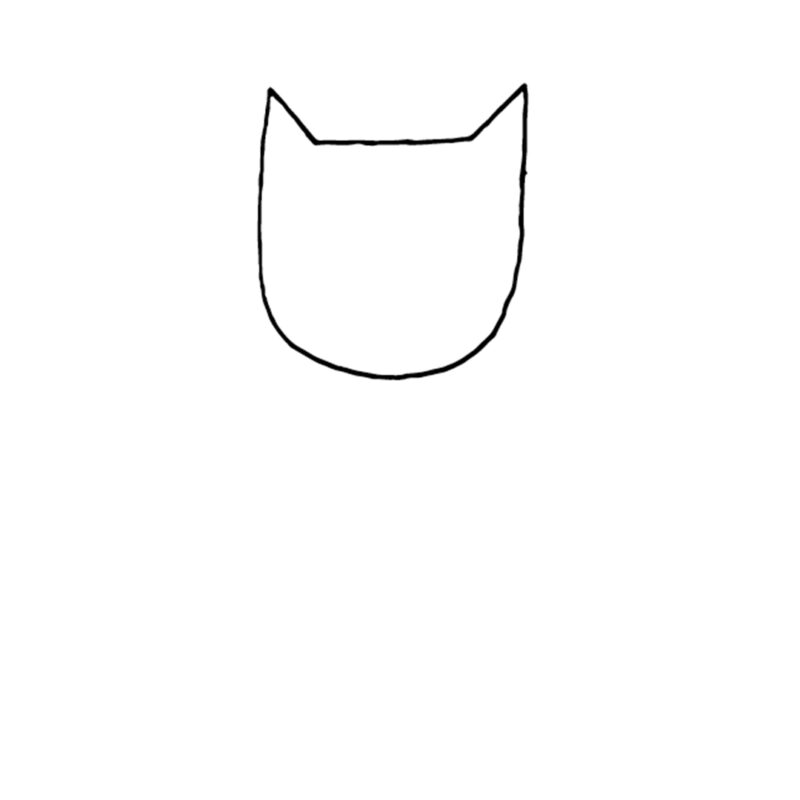 A simple outline of the shape of a cat's head is shown in this first step of how to draw a cat.