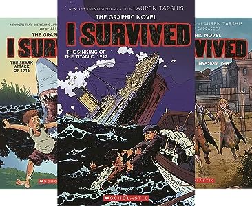 Book covers for the I Survived Graphix series as an example of fourth grade books