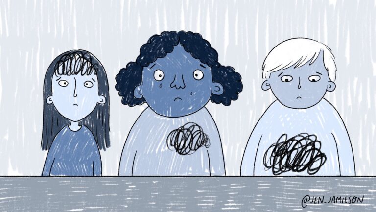 Illustration of teacher trying to help students' mental health