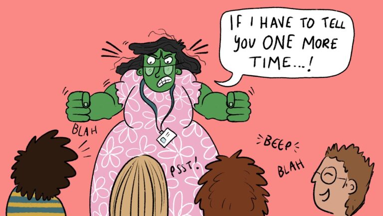 Illustration of teacher struggling with low-level disruptions