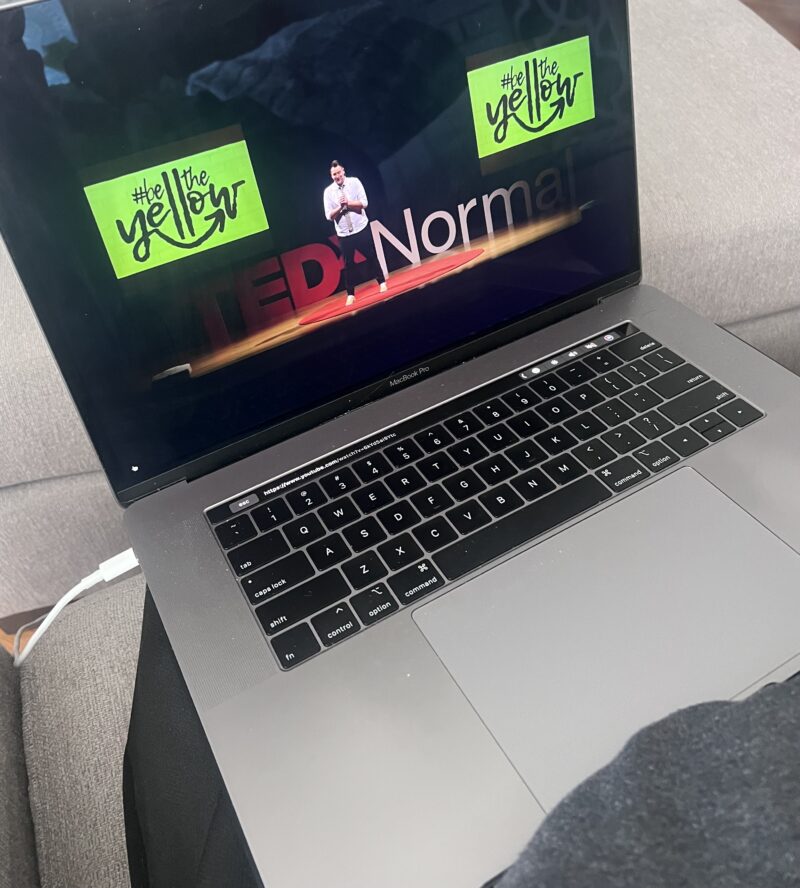 Adam Peterson TEDX on laptop screen.