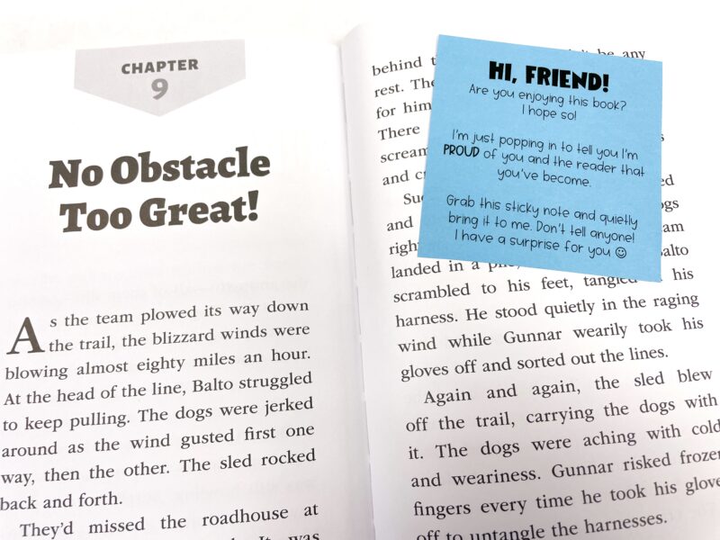 Photo showing a close-up of a message in a book template